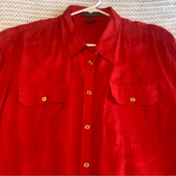 Lauren Ralph Lauren 2X Red 100% Linen Button Up Long Sleeve Shirt Black Label - Picture 8 of 14